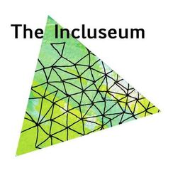 The logo of The Incluseum, a green triangle with lines forming many triangles inside.